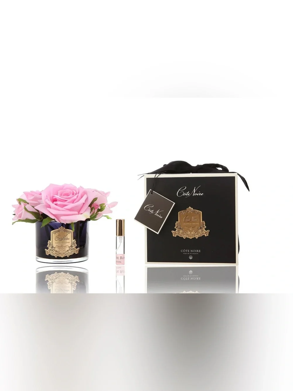Cote Noire Perfumed Pink Rose Faux Flowers in Dark Vase